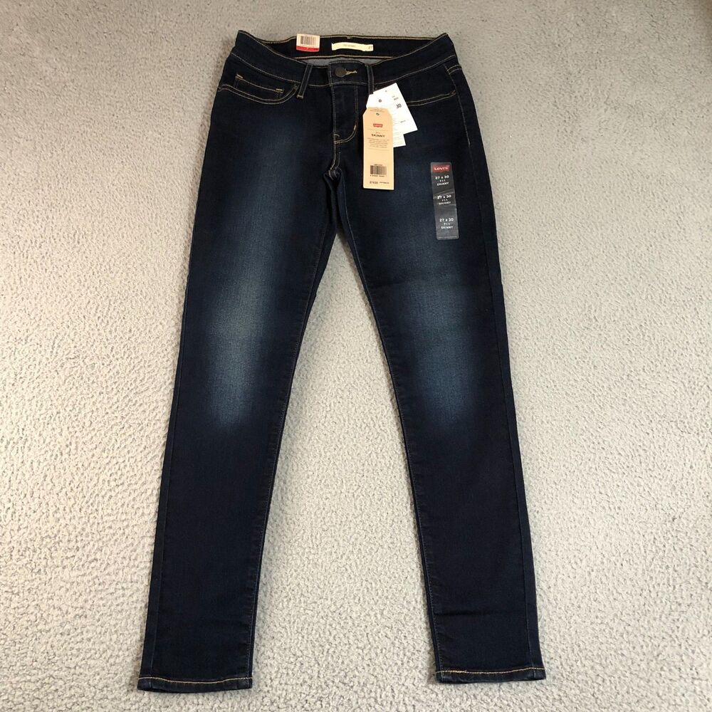 Levi Jeans Women 27x30 Blue Minimalist Preppy Denim 711 Skinny Dark Wash Classic - Picture 1 of 10